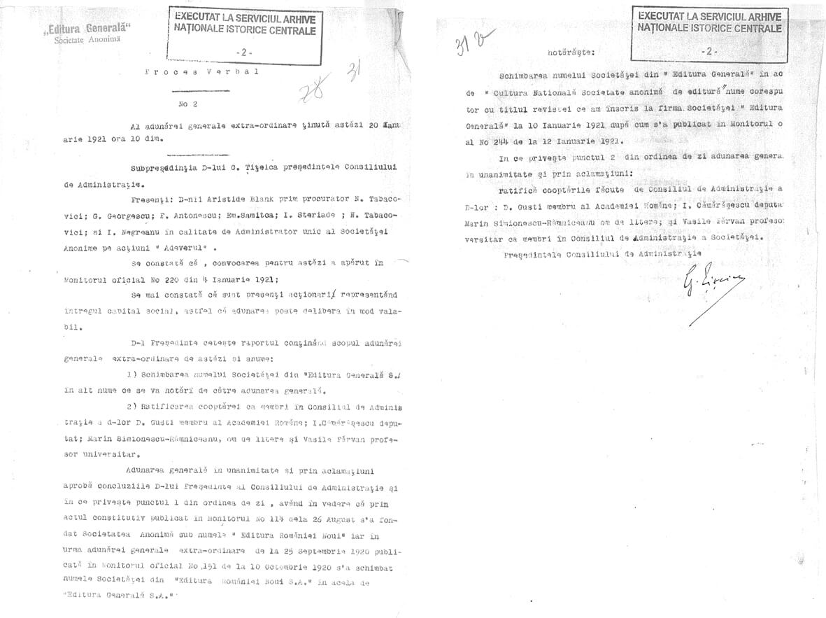 3. 1921 - 20 ian Cultura Nationala